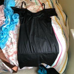 Black cold shoulder mini dress